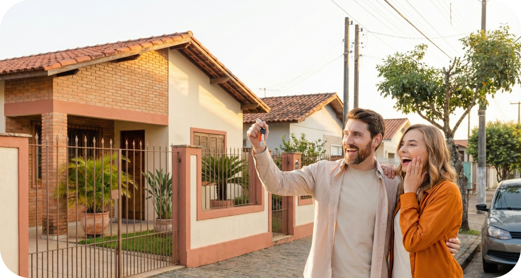 Casal feliz com chaves